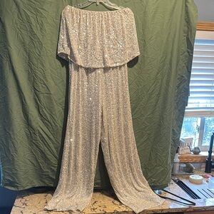 Elegant Silver Sequin Jumpsuit